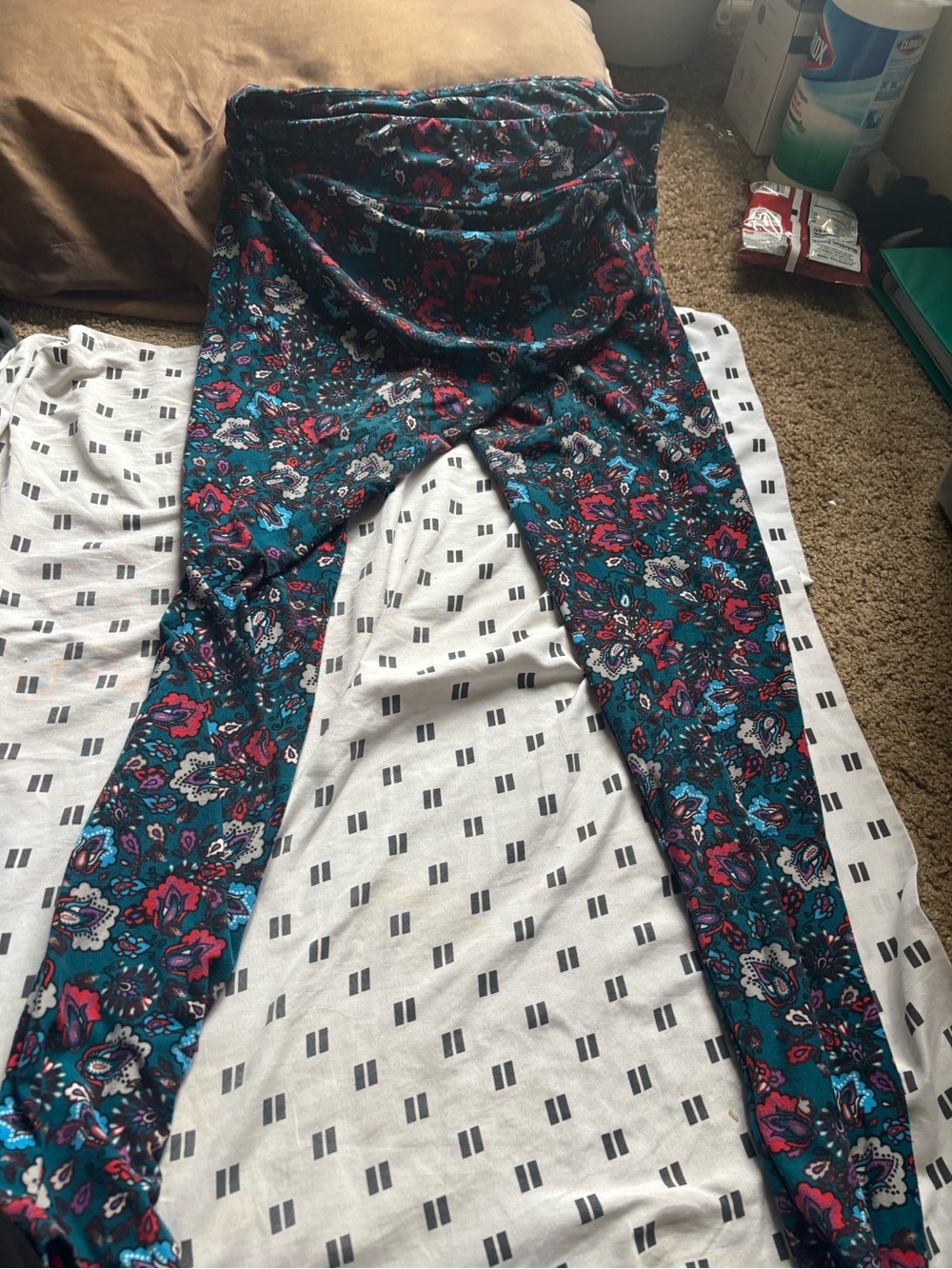 Teal Floral Printed Leggings